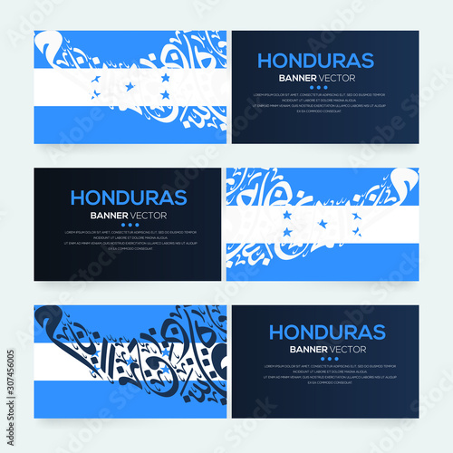 Banner Flag of Honduras ,Contain Random Arabic calligraphy Letters Without specific meaning in English ,Vector illustration