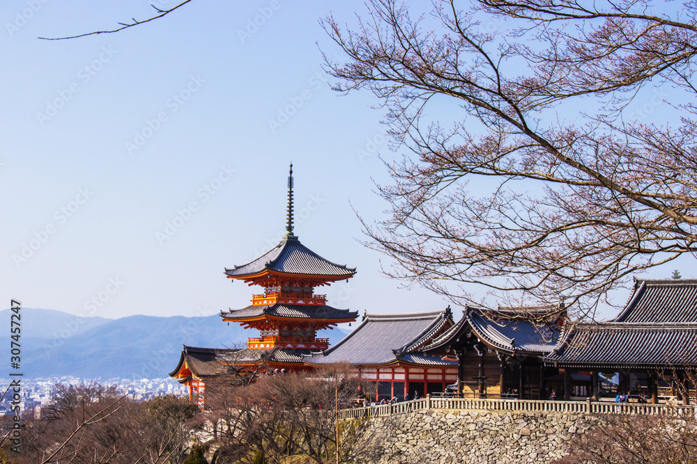 Tourist at Kiyomizu-dera temple during cherry blossom time are bloom. Tourist at Kiyomizu-dera temple during cherry blossom time are bloom.