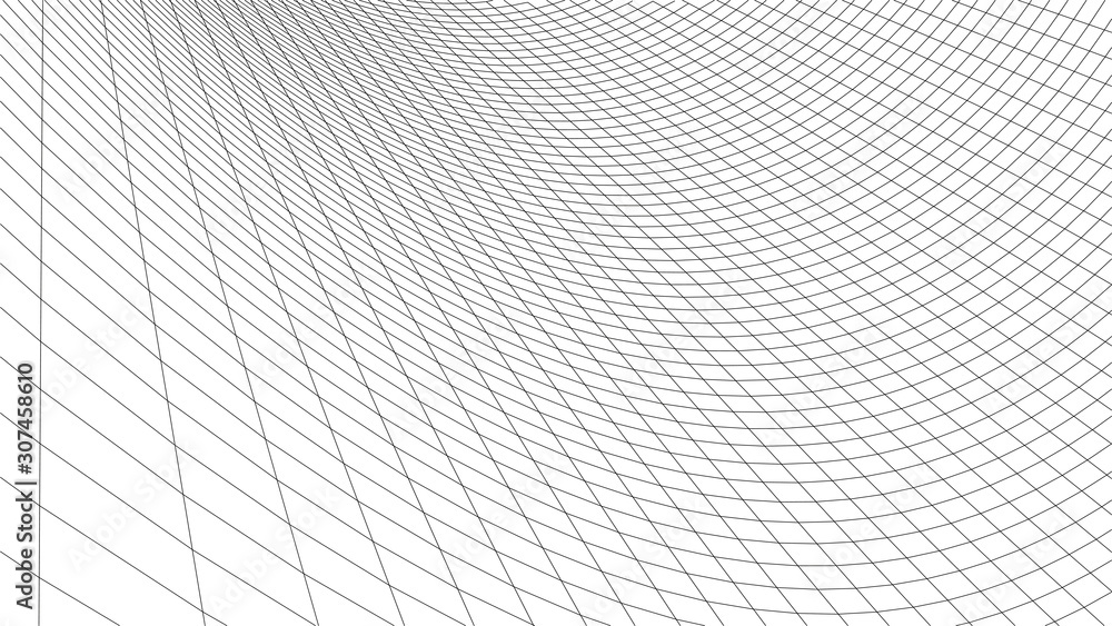 Vector perspective grid. Abstract wireframe landscape. Detailed lines on white background. 3d vector illustration.