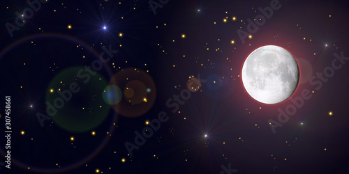 Luna piena con stelle cadenti nello spazio
