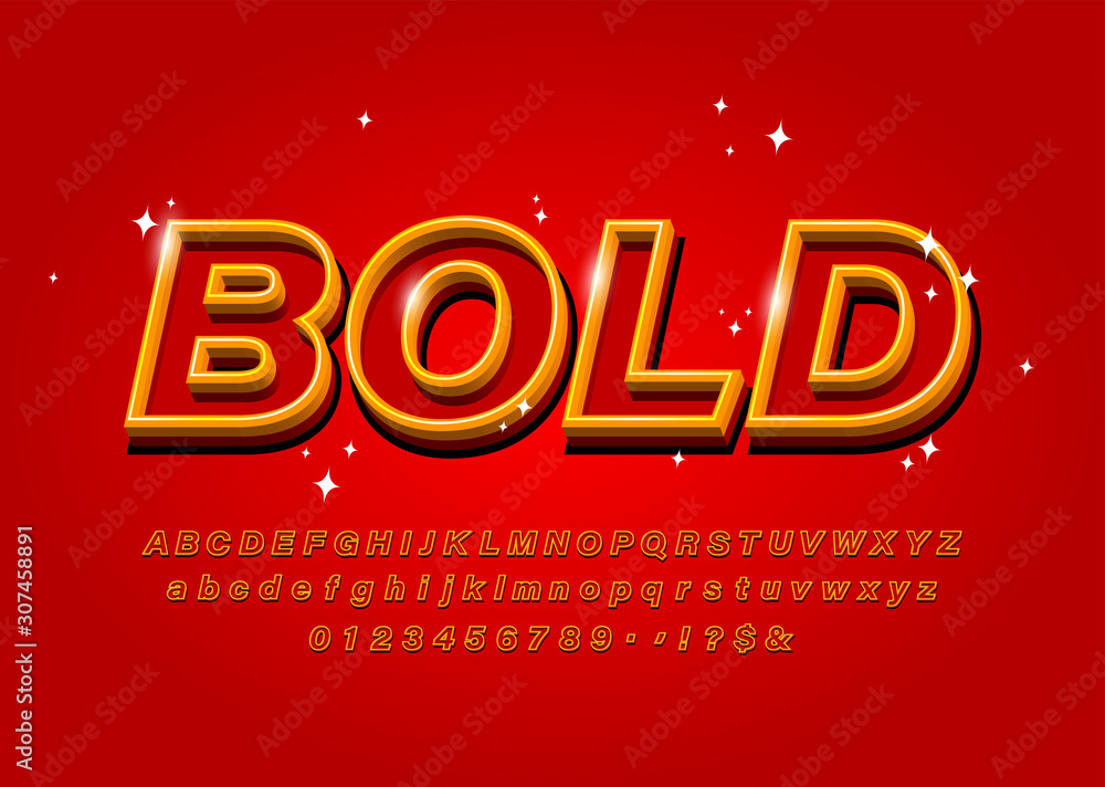 Outline Bold Alphabet on abstract red backgraund Vector font