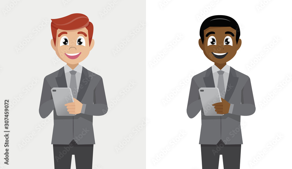 Business man holding or using a tablet computer. Business man holding or using a tablet computer.