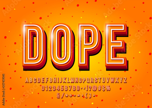 Modern 3d display font design, alphabet, letters and numbers. Vector
