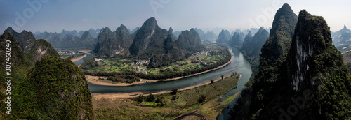 Panorama of the  mountainous landscape and river in Guilin