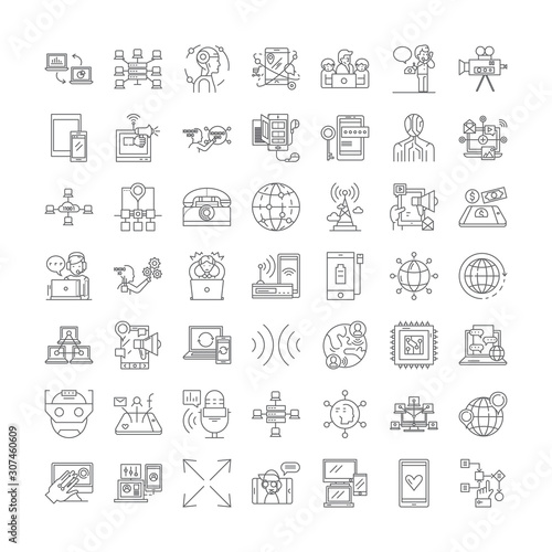 Telecommunication line icons, signs, symbols vector, linear illustration set