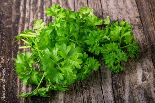 organic fresh green parsley  with wooden  background, organic food