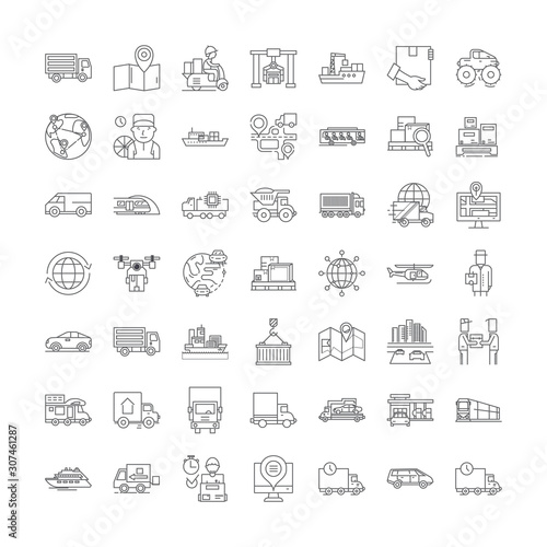 Logistics and shipping line icons, signs, symbols vector, linear illustration set