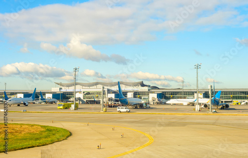 Boryspil airport, airplanes, bus, airfield