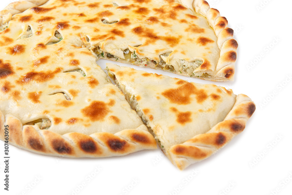 Side view of cutted homemade ossetian pie Side view of cutted homemade ossetian pie