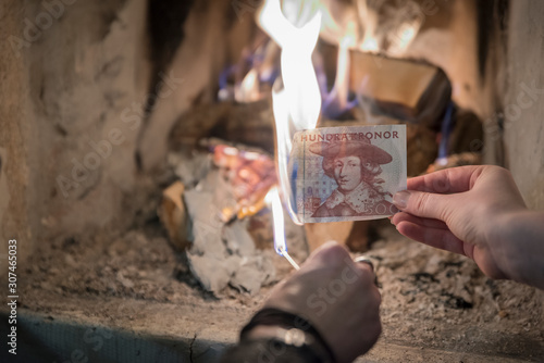 Burning money photo