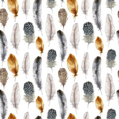 Papier peint photo Plumes aquarelles patrons Plumes de Pâques orange et bleu  © yuliya_derbisheva