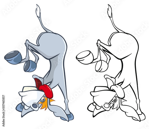 Illustration of a Cute Cartoon Character Burro for you Design and Computer Game. Coloring Book Outline Set 