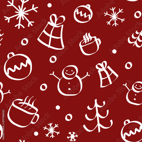 Seamless pattern of christmas texture icons on red background