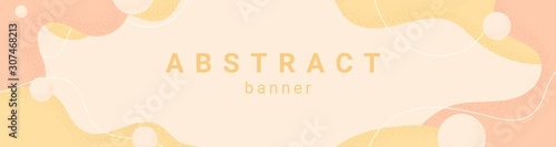 Abstract horizontal wavy flat background with liquid shapes. Pastel muted colors and grainy texture. Space for text.