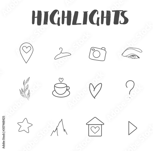 Set of vector icons for your business, scrapbooking, bullet journalling, story buttons. Vector set design templates icons and emblems - social media story highlight. 