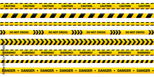 Caution tape set of yellow warning ribbons. photo