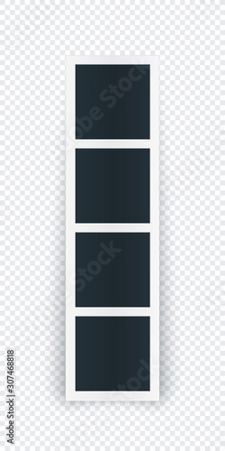 Vertical photo frame strip. Vector detailed illustration of photograph strip for four images.