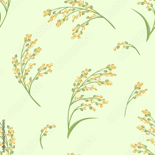 Proso Millet plant on green background seamless pattern. Vector illustration of field of cereal spikes in cartoon flat style.