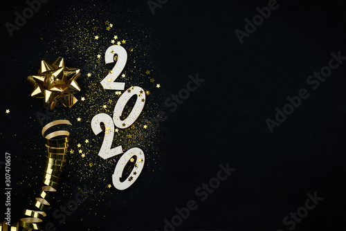 New year composition on a black background.Close up with copy space