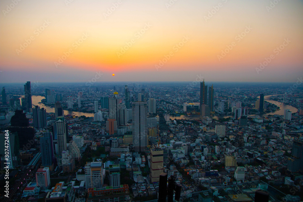 Bangkok city downtown skyline Thailand sunset