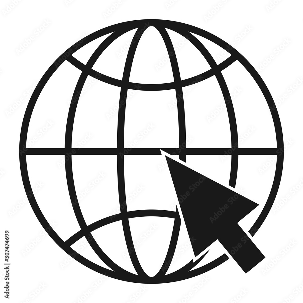 Internet icon with black computer arrow cursor design on white, vector illustration Internet icon with black computer arrow cursor design on white, vector illustration