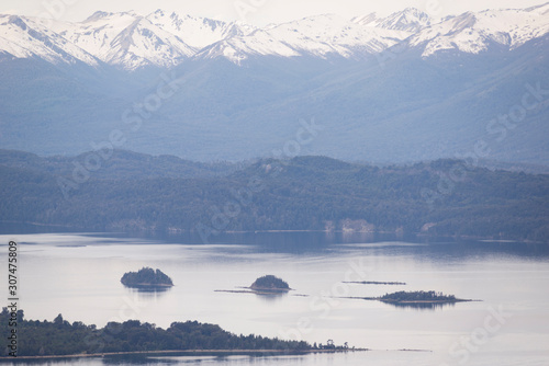 Aerial view of the landscape in San Carlos de Bariloche. Nature and lakes of Patagonia. Nahuel Huapi National Park, Argentina, Patagonia. photo