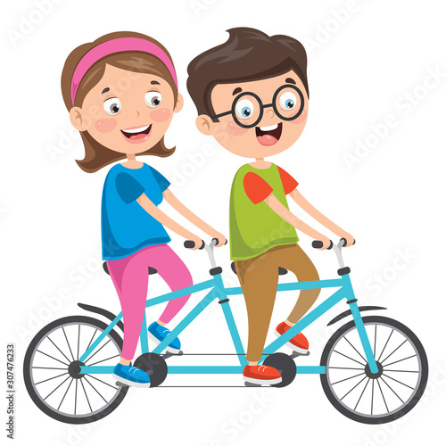 Happy Family Riding Bicycle Together
