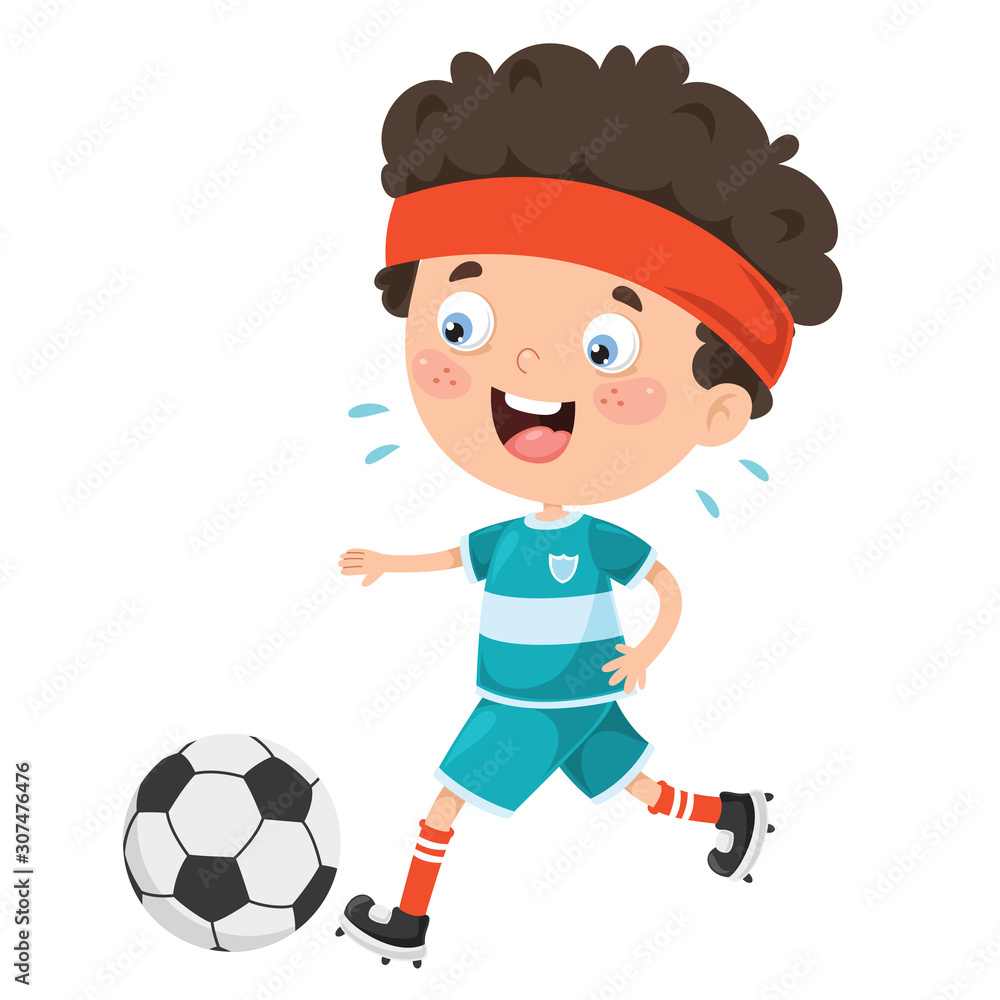 Little Child Playing Football Outside Little Child Playing Football Outside