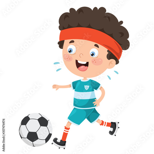 Little Child Playing Football Outside