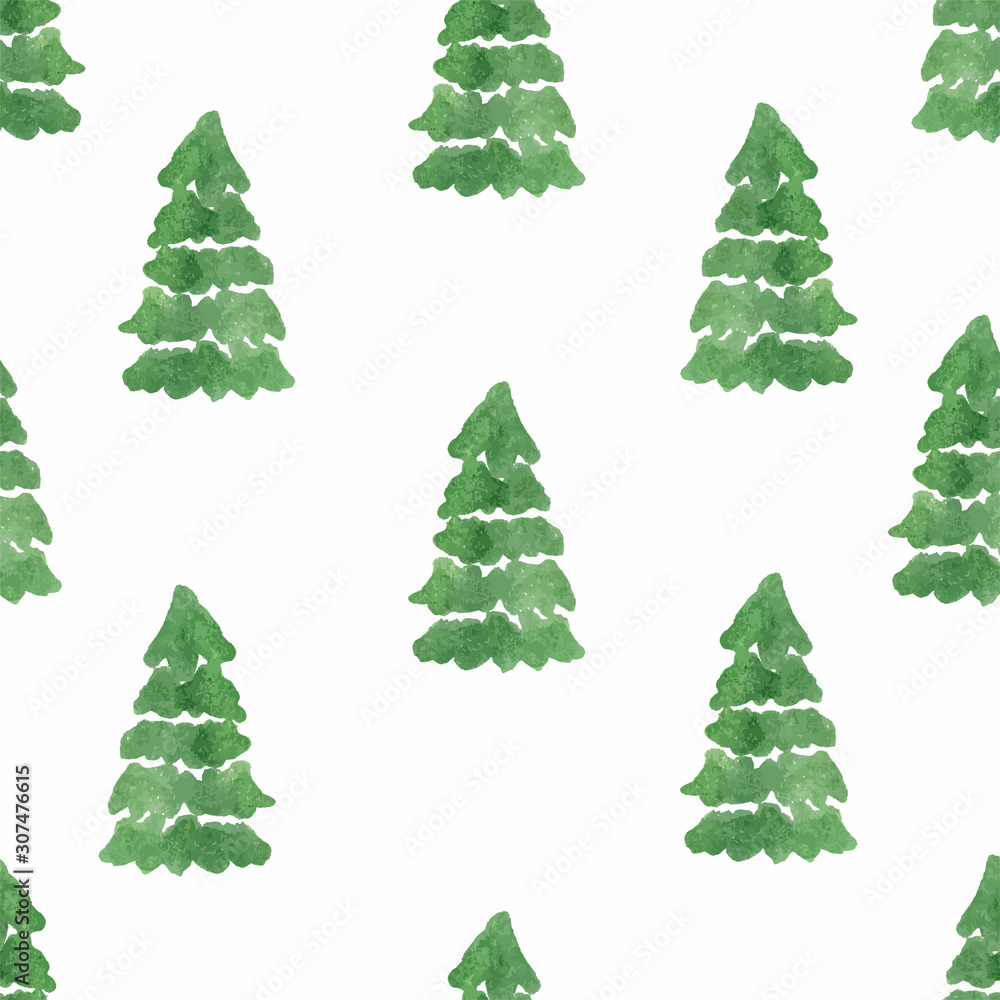 Watercolor christmas tree seamless pattern vector
