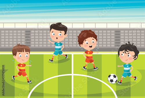Little Children Playing Football Outside
