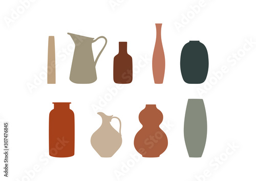 Hand drawn vector vases. Collection of abstract vase for card, poster, flyer, pattern. Isolated on white background