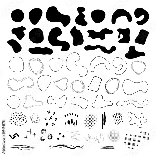 Hand drawn abstract shapes and elements. Collection of abstract elements for card, poster, flyer, pattern. Isolated on white background