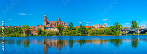 Cathedral at Salamanca reflected on river Tormes, Spain