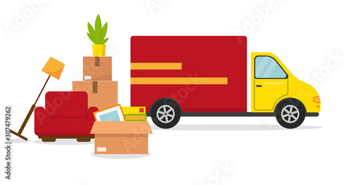 Moving in new house or office. Vector illustration.