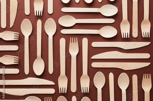 Overhead view of wooden cutlery photo