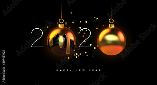 Happy New year 2020 gold 3d bauble decoration