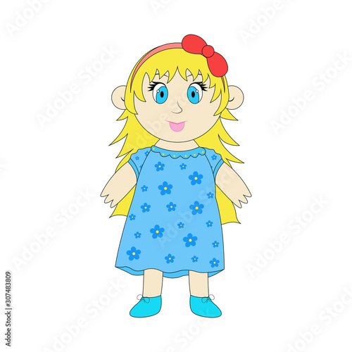 Vector cute baby blond girl in dress. Vector illustration of cute girl isolated on white background