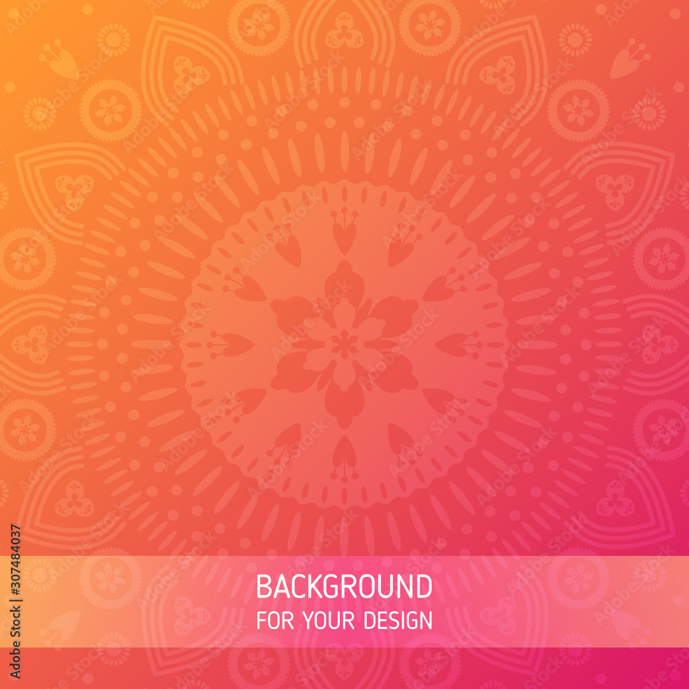 Cute floral ornament background with orange to pink gradient. Round mandala Cute floral ornament background with orange to pink gradient. Round mandala