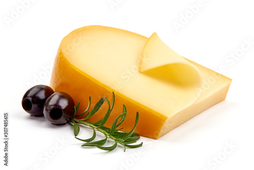 Traditional Dutch Gouda cheese, isolated on white background