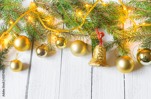 Beautiful christmas decoration on old white, wooden background