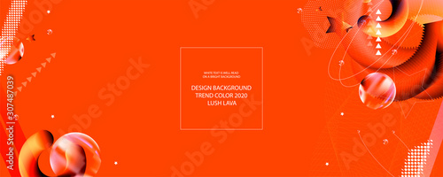 Abstract background futuristic elements on Lush Lava color banner geometric fiery orange-red gradient texture with lines