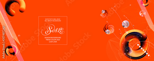 Abstract background futuristic elements on Lush Lava color banner geometric fiery orange-red gradient texture with lines