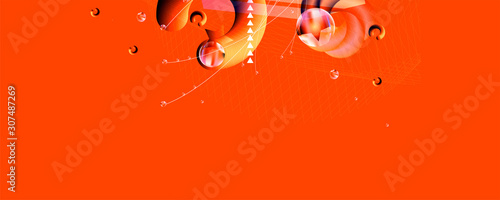 Abstract background futuristic elements on Lush Lava color banner geometric fiery orange-red gradient texture with lines