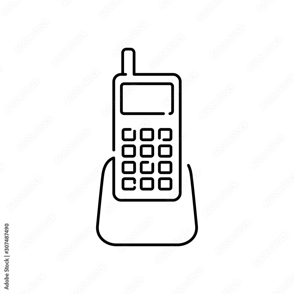 Símbolo contacto. Icono plano lineal teléfono inalámbrico en color negro Símbolo contacto. Icono plano lineal teléfono inalámbrico en color negro