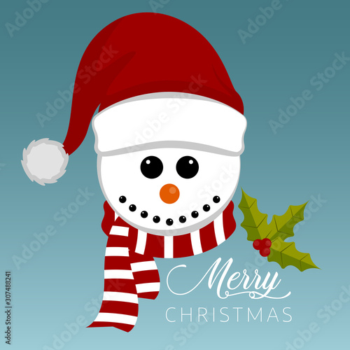 Merry christmas poster with a snowman - Vector