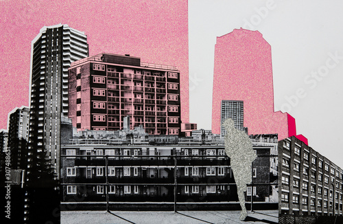 Architecture collage with negative space