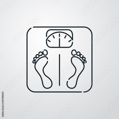 Icono plano lineal balanza de baño en fondo gris