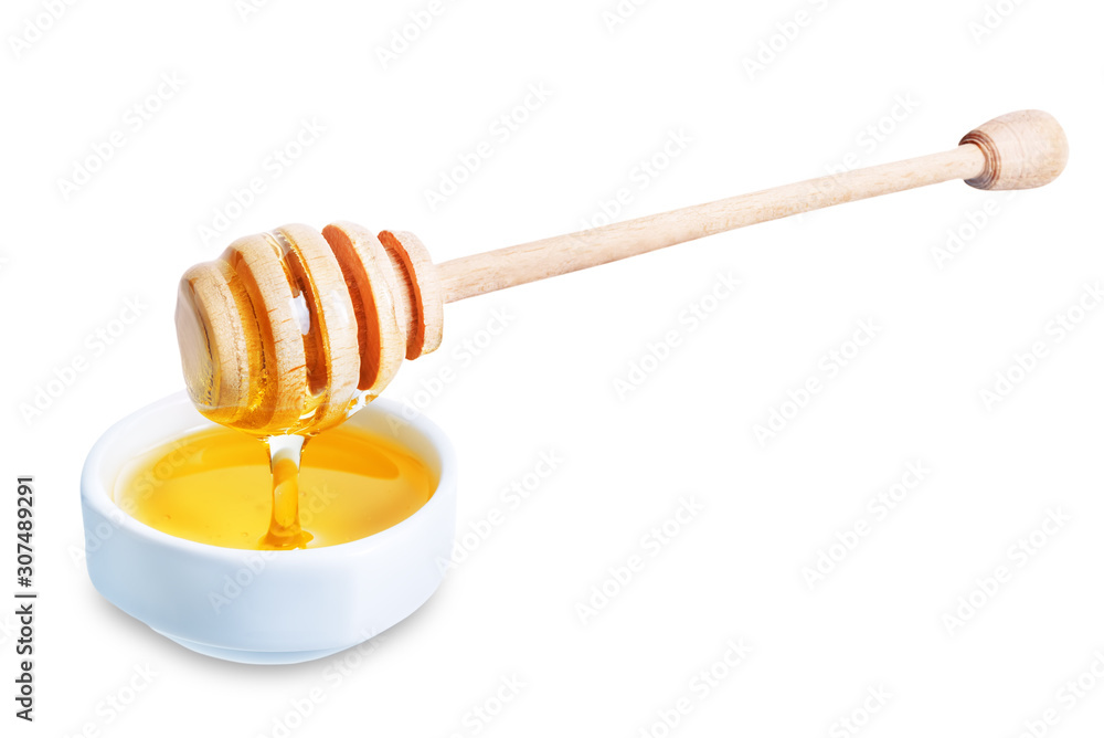 Honey in white bowl on a white isolated background Honey in white bowl on a white isolated background