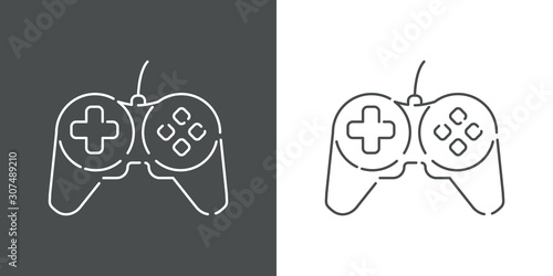 Icono plano lineal controlador de videojuego en fondo gris y fondo blanco